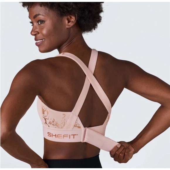 SHEFIT Bra Size Small Flex Sports Blush Pink Zip Adjustable Athletic Wirefree - Picture 7 of 7